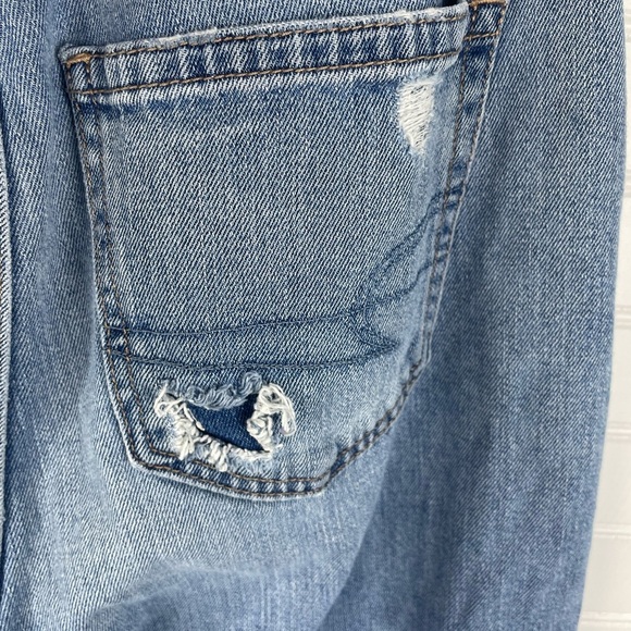 American Eagle Blue Denim Ripped Mom Jean Comfort Stretch Waistband Jeans 2 Long - Picture 6 of 14